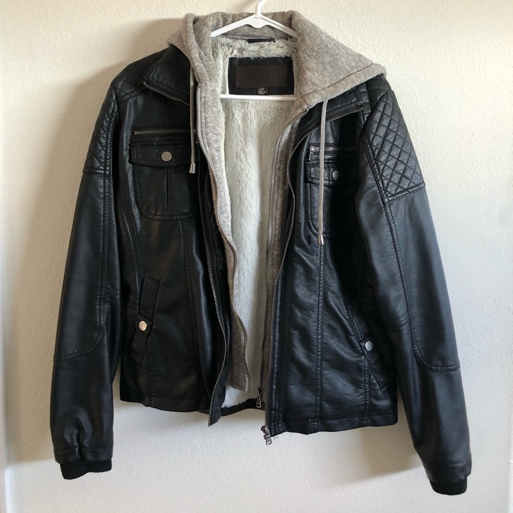 YMI hooded leather moto jacket